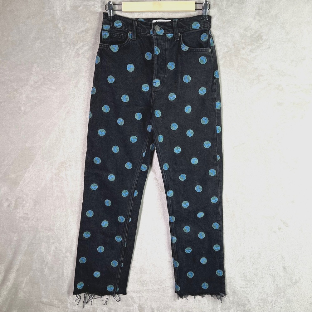 Reformation Earth Embroidered Highrise Straight Long Jeans Black WOMEN 26 **CUT